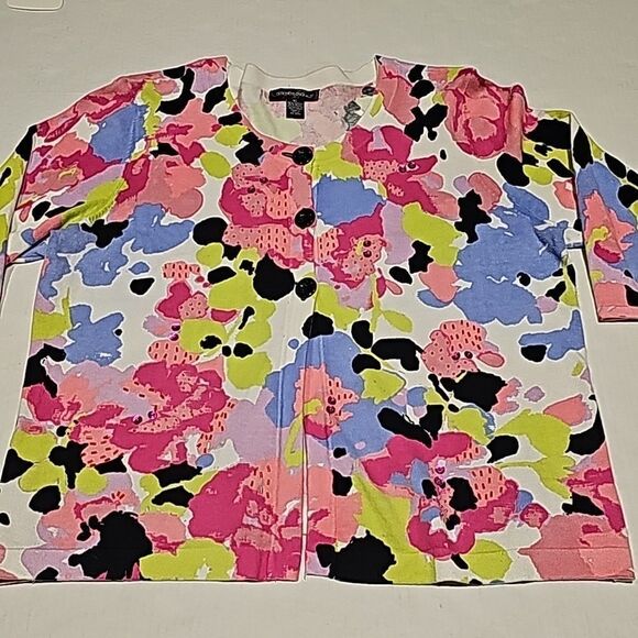 Womens multi colored embellished 3 button cardigan size XL - Picture 1 of 7